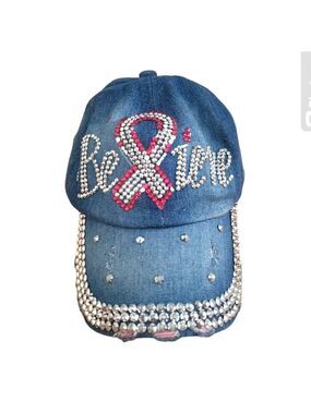 Denim Bling “Believe” Breast Cancer Awareness Embellished Distressed Cap